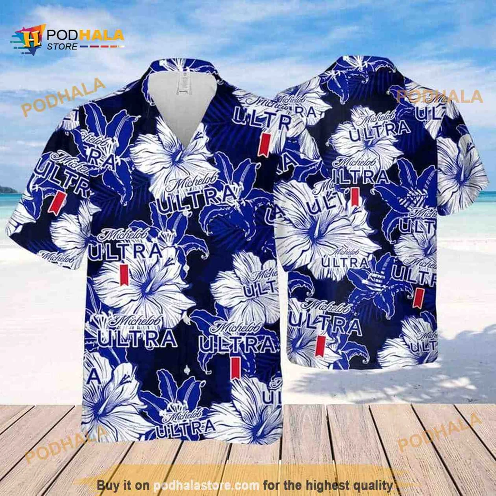 Michelob Ultra Tropical Flower Shirt With Hibiscus Pattern