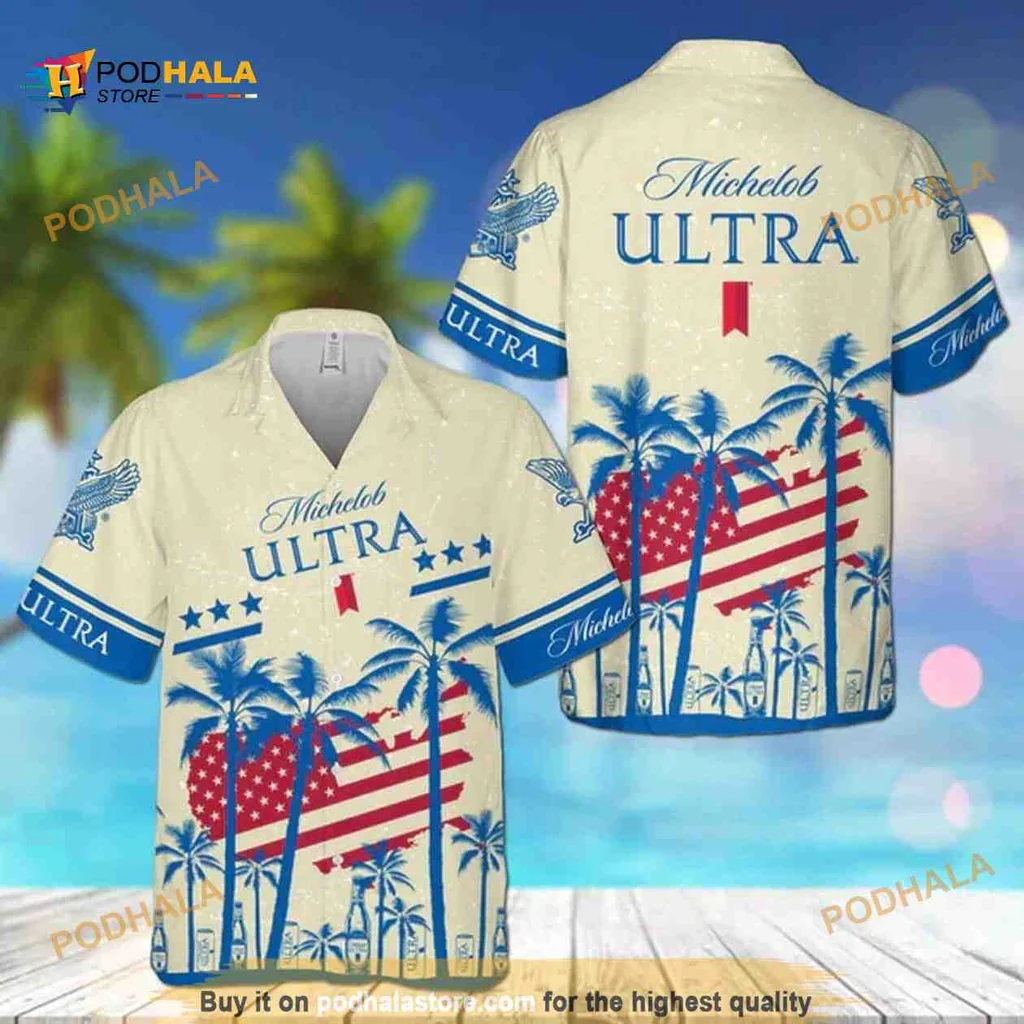 Michelob Ultra Tropical Shirt With American Flag And Palm Trees