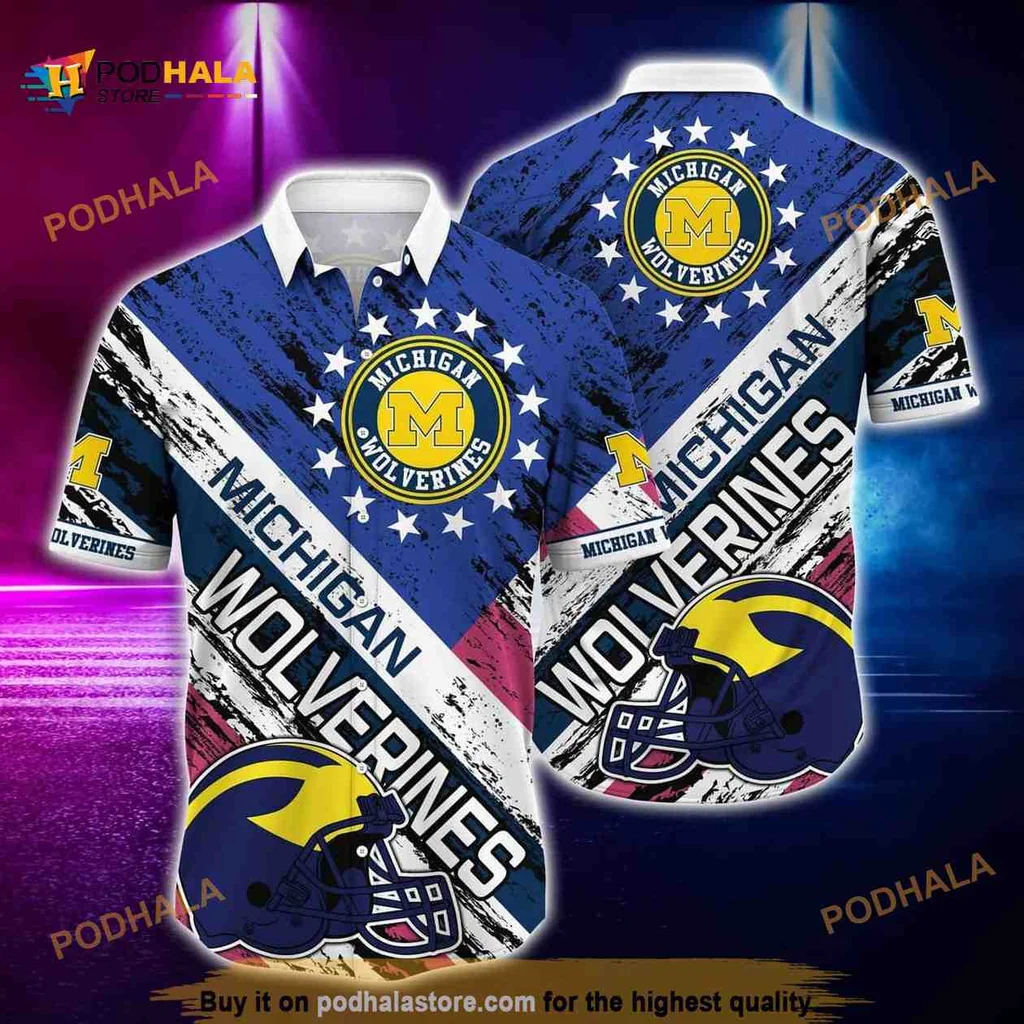 Michigan Wolverines Beach Hawaiian Shirt With Iconic M Logo