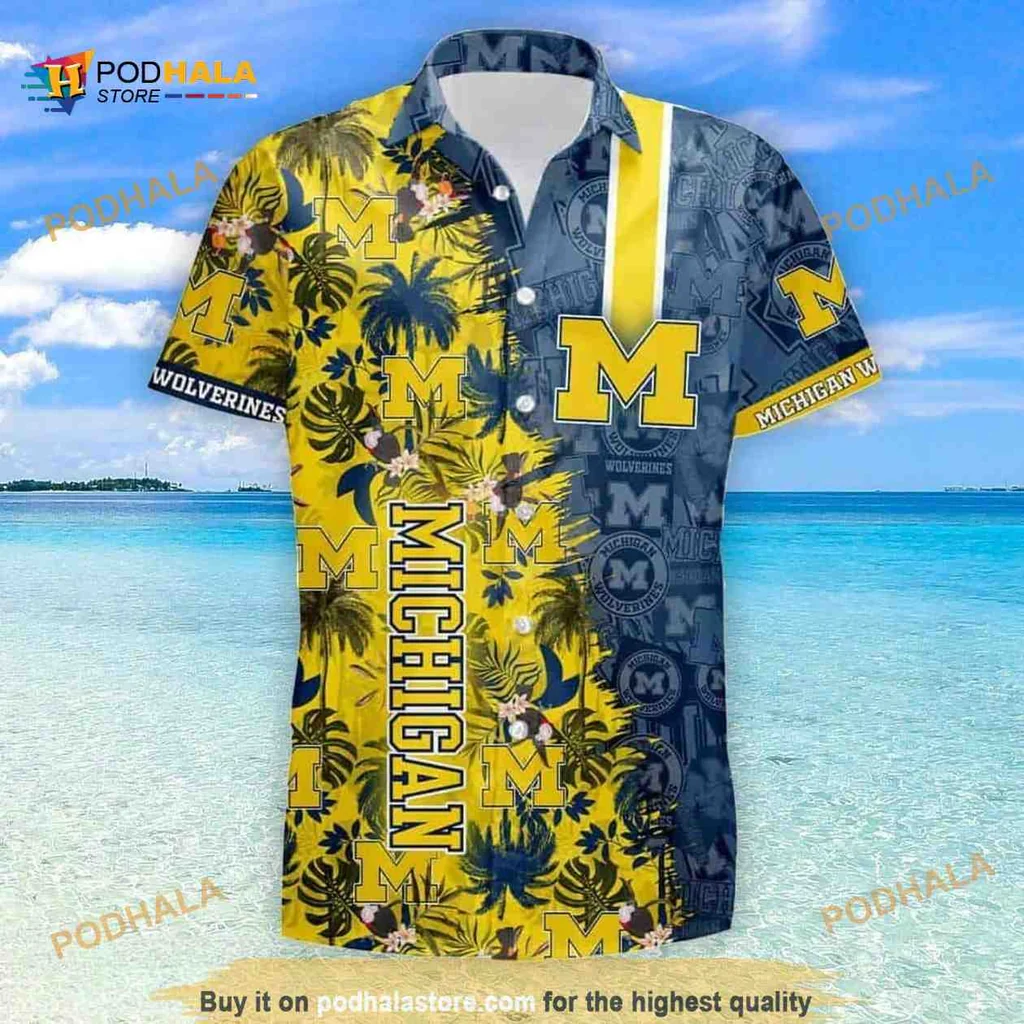 Michigan Wolverines Beach Hawaiian Shirt With Tropical Design