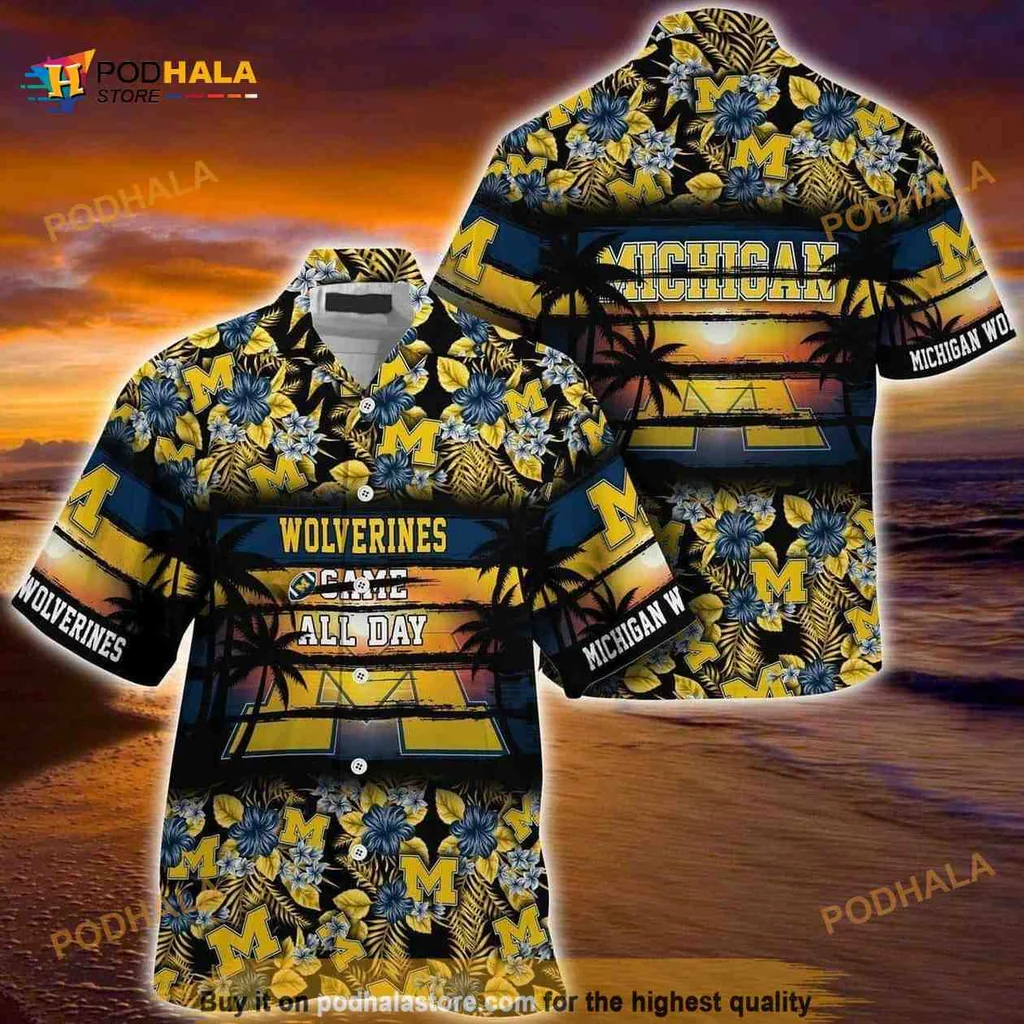 Michigan Wolverines Floral Hawaiian Shirt, Wolverines All Day Design