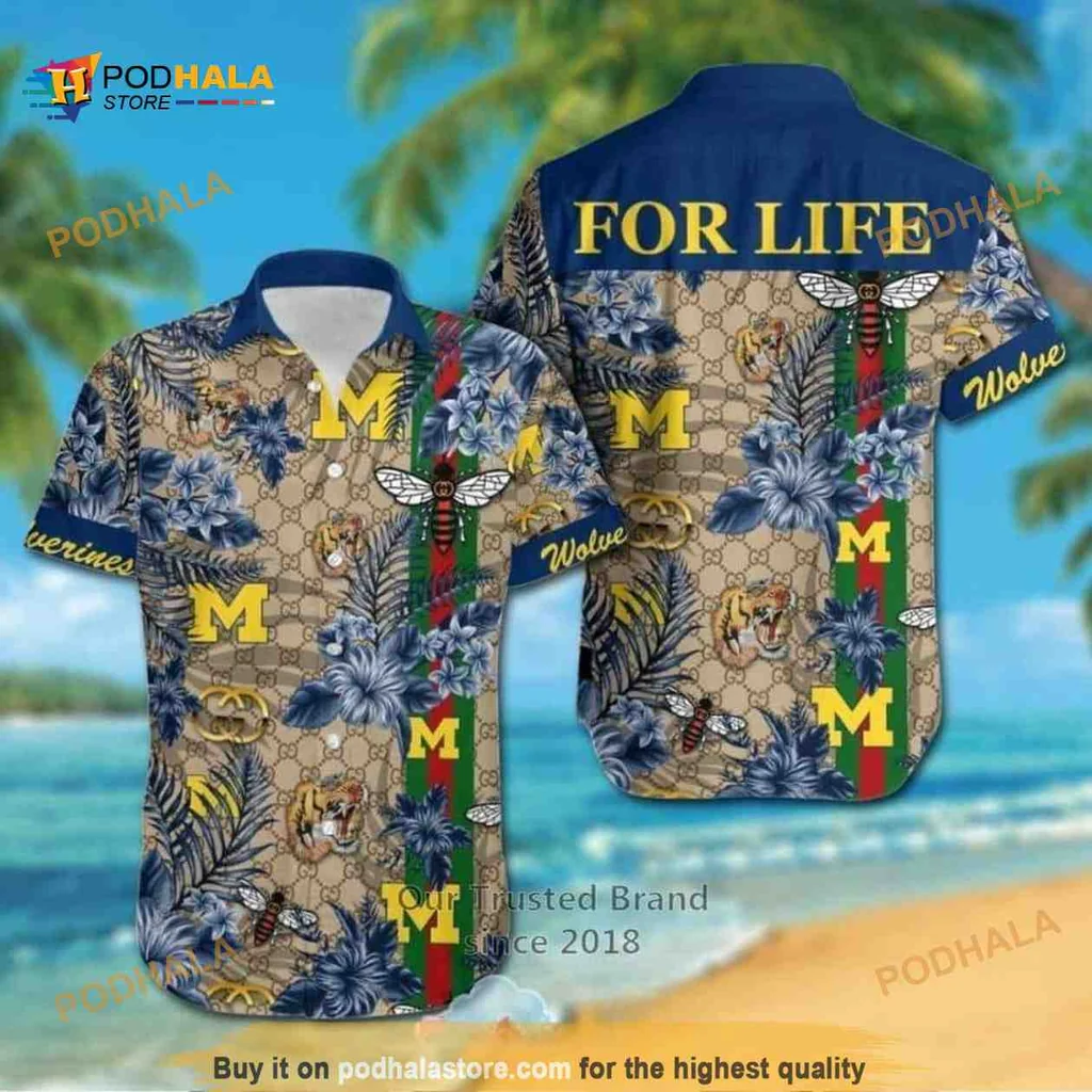 Michigan Wolverines Floral Pattern Hawaiian Shirt With For Life Design