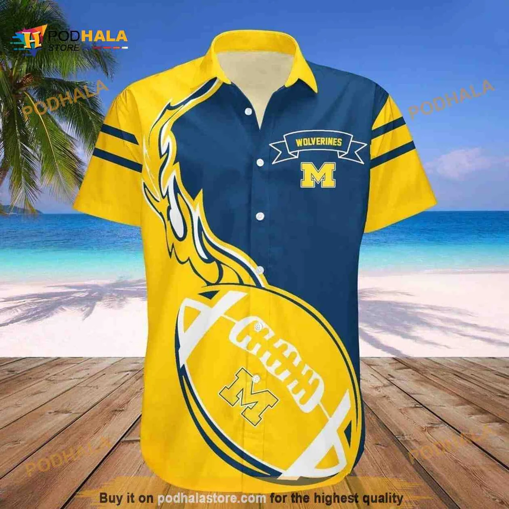 Michigan Wolverines Football Hawaiian Shirt With Bold Flame Design
