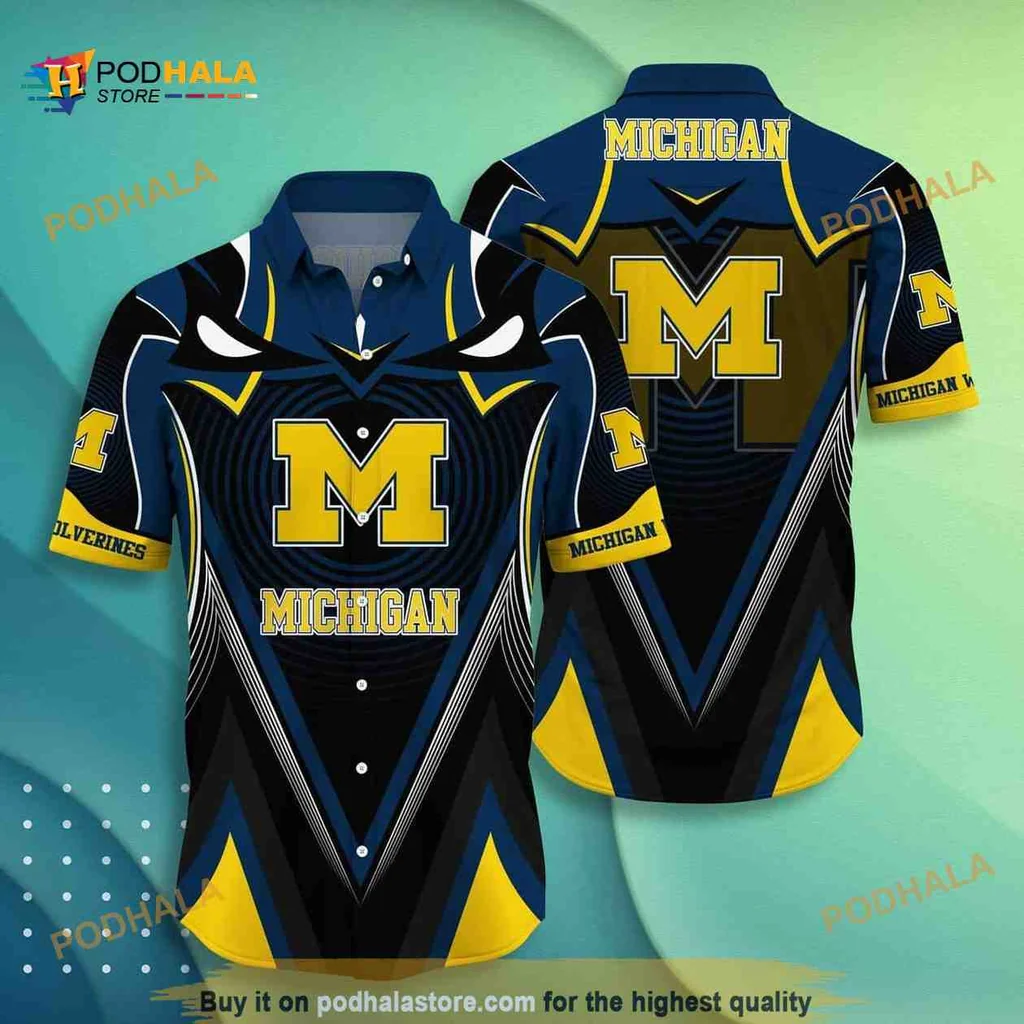 Michigan Wolverines Hawaiian Shirt Featuring Bold Letter M Design