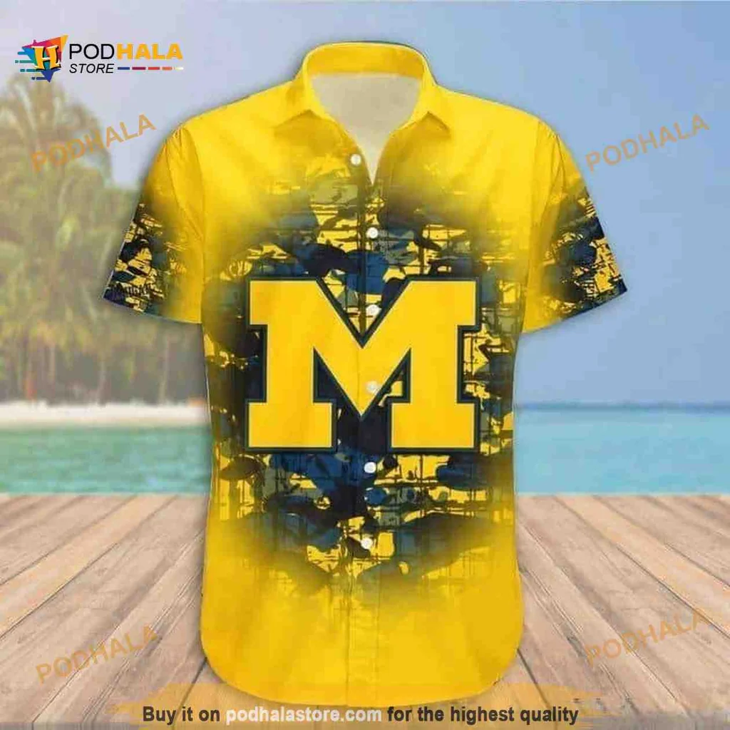 Michigan Wolverines Hawaiian Shirt With Bold M Design
