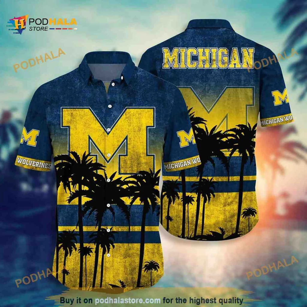 Michigan Wolverines Hawaiian Shirt With Tropical Palm Trees