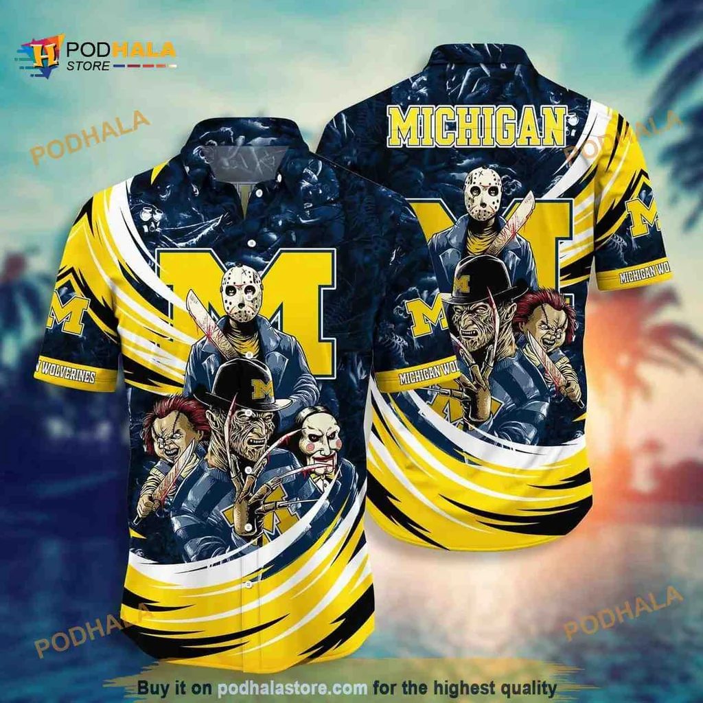 Michigan Wolverines Horror Characters Hawaiian Shirt With Freddy Krueger And Jason