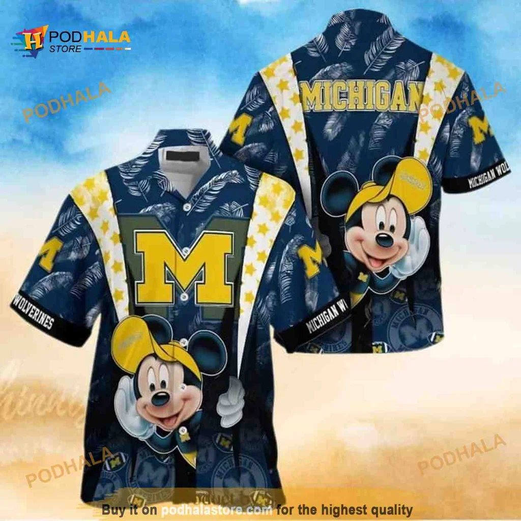 Michigan Wolverines Mickey Mouse Hawaiian Shirt With Tropical Design