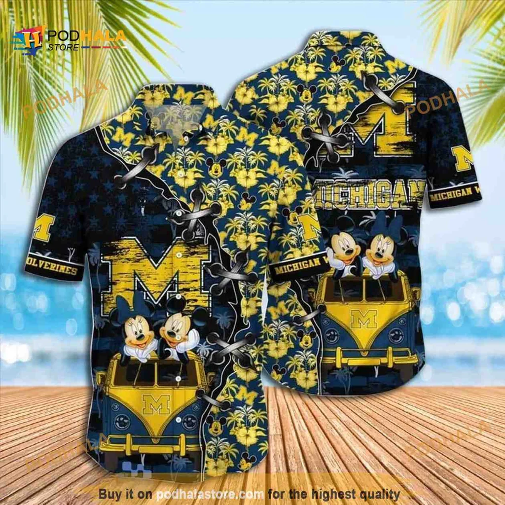 Michigan Wolverines Mickey Mouse Hawaiian Shirt With Tropical Design