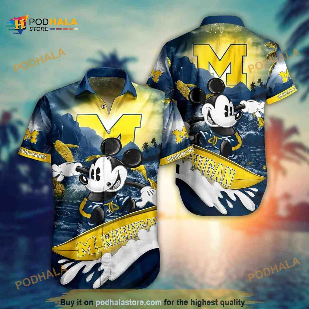 Michigan Wolverines Mickey Mouse Hawaiian Shirt With Tropical Design