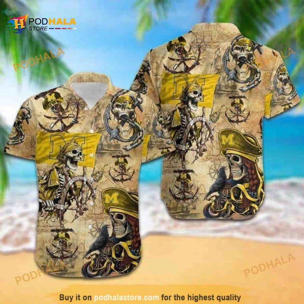 Michigan Wolverines Pirate Design Shirt Featuring Skull And Nautical Elements