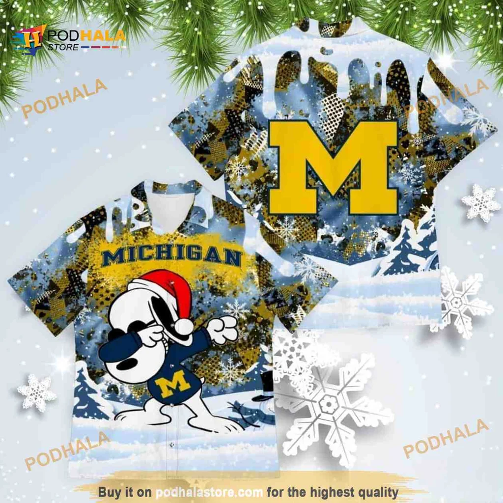 Michigan Wolverines Snoopy Aloha Shirt With Festive Winter Design