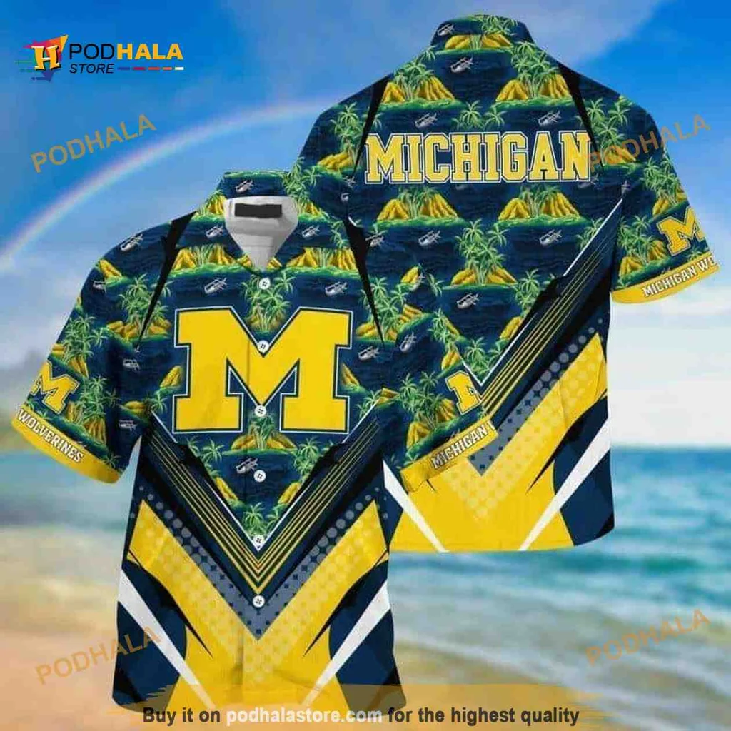 Michigan Wolverines Summer Hawaiian Shirt With Bold M Emblem