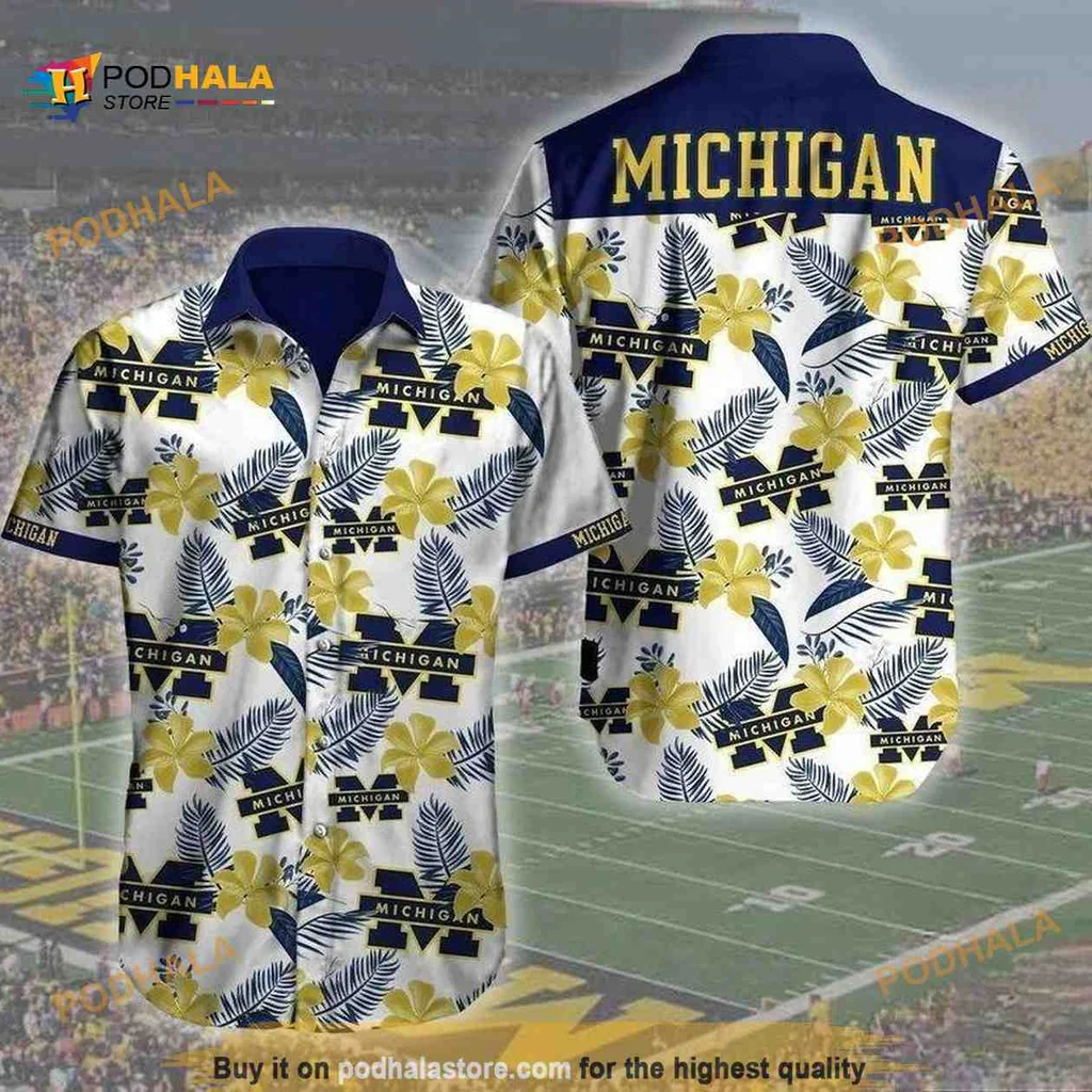 Michigan Wolverines Tropical Aloha Shirt With Vibrant Floral Pattern