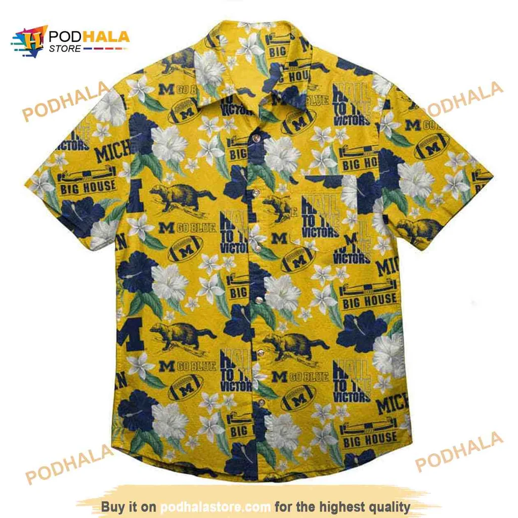 Michigan Wolverines Tropical Hawaiian Shirt With Floral Pattern
