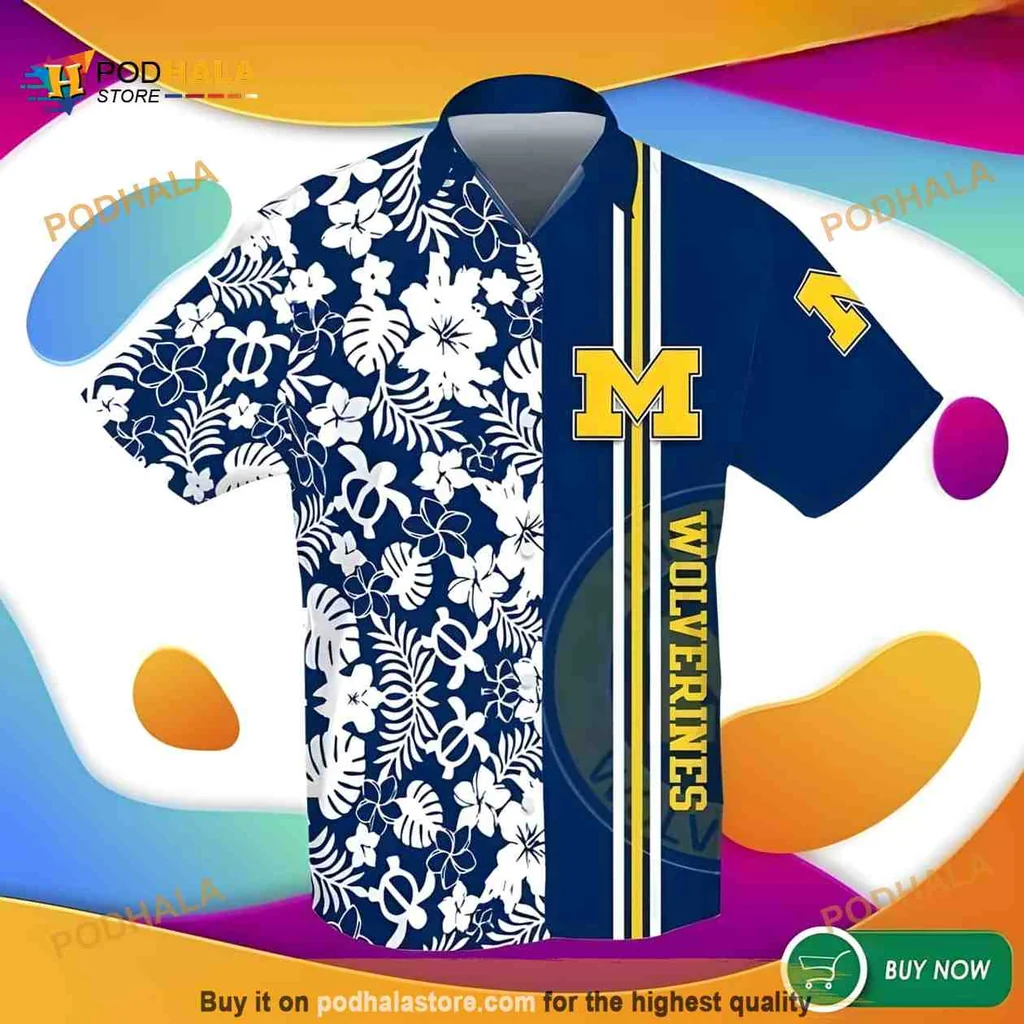 Michigan Wolverines Tropical Shirt With Floral Pattern For Summer Events