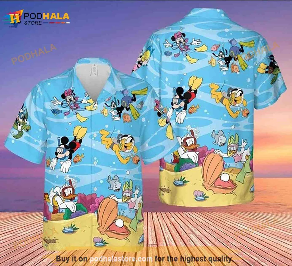 Mickey And Minnie Mouse Hawaiian Shirt With Underwater Scene
