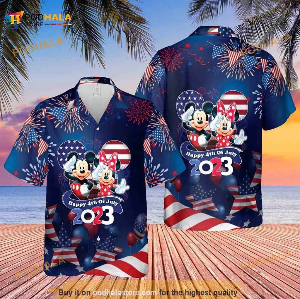 Mickey Minnie Fireworks Hawaiian Shirt Celebrating Happy 4th Of July 2023