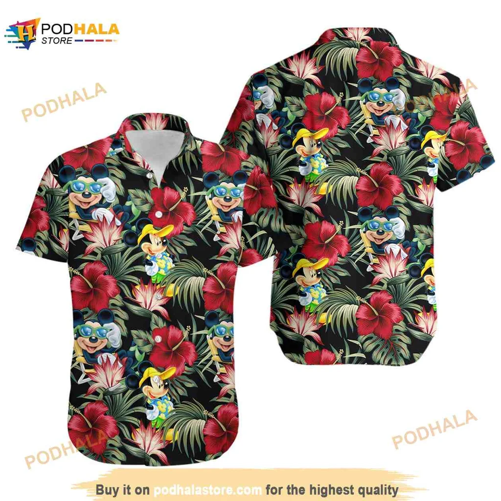Mickey Mouse Aloha Hawaiian Shirt, Colorful Hibiscus Floral Design