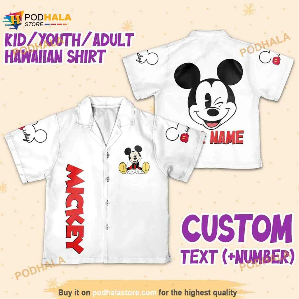 Mickey Mouse Aloha Shirt, Personalized Name Design With Cheerful Character