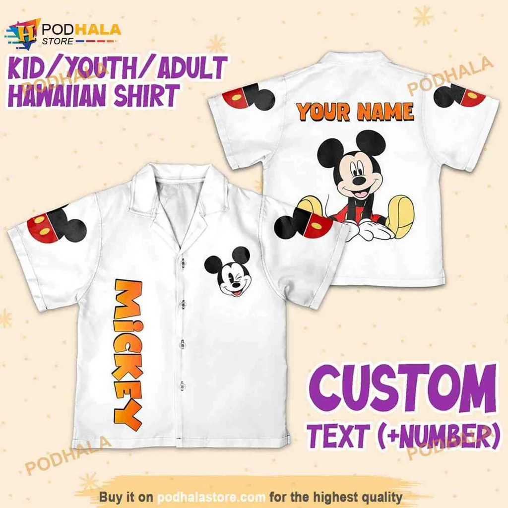Mickey Mouse Aloha Shirt With Customizable Name Area