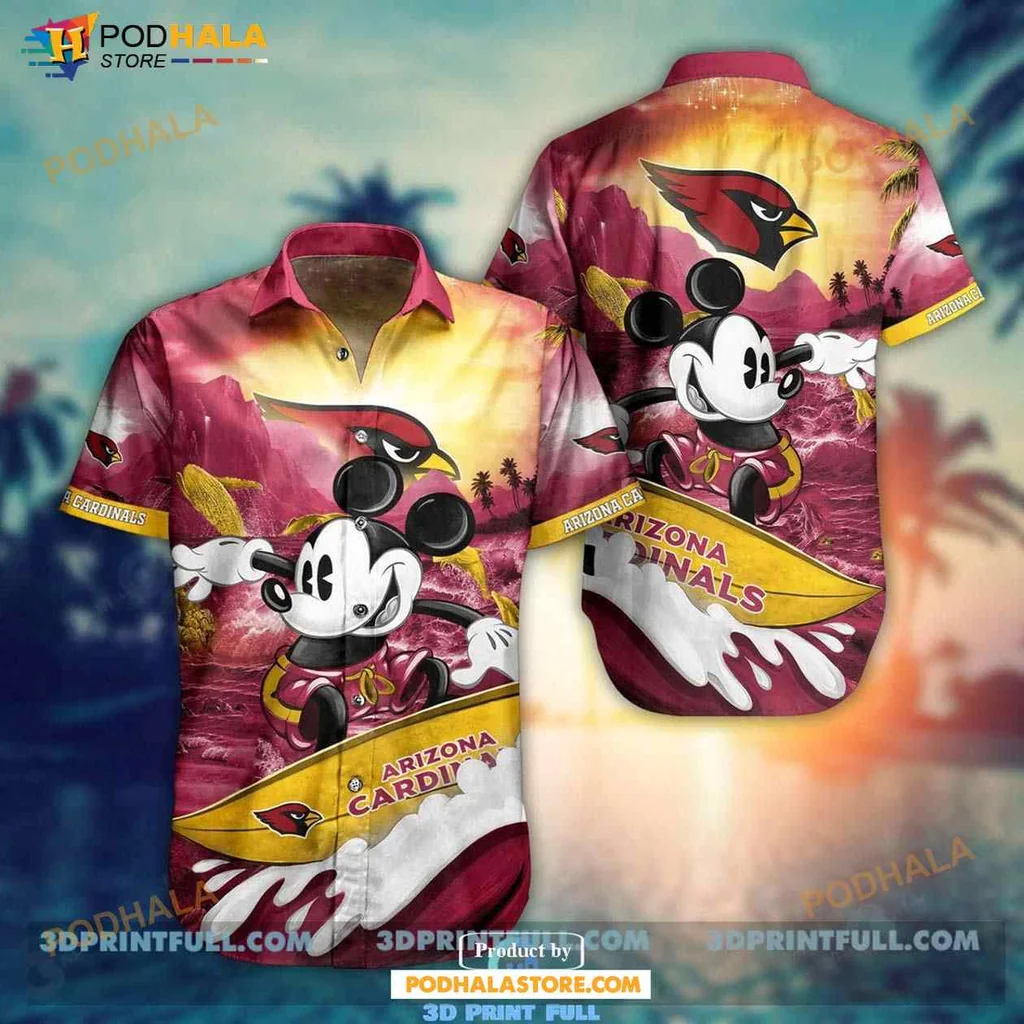 Mickey Mouse Arizona Cardinals Hawaiian Shirt With Tropical Design