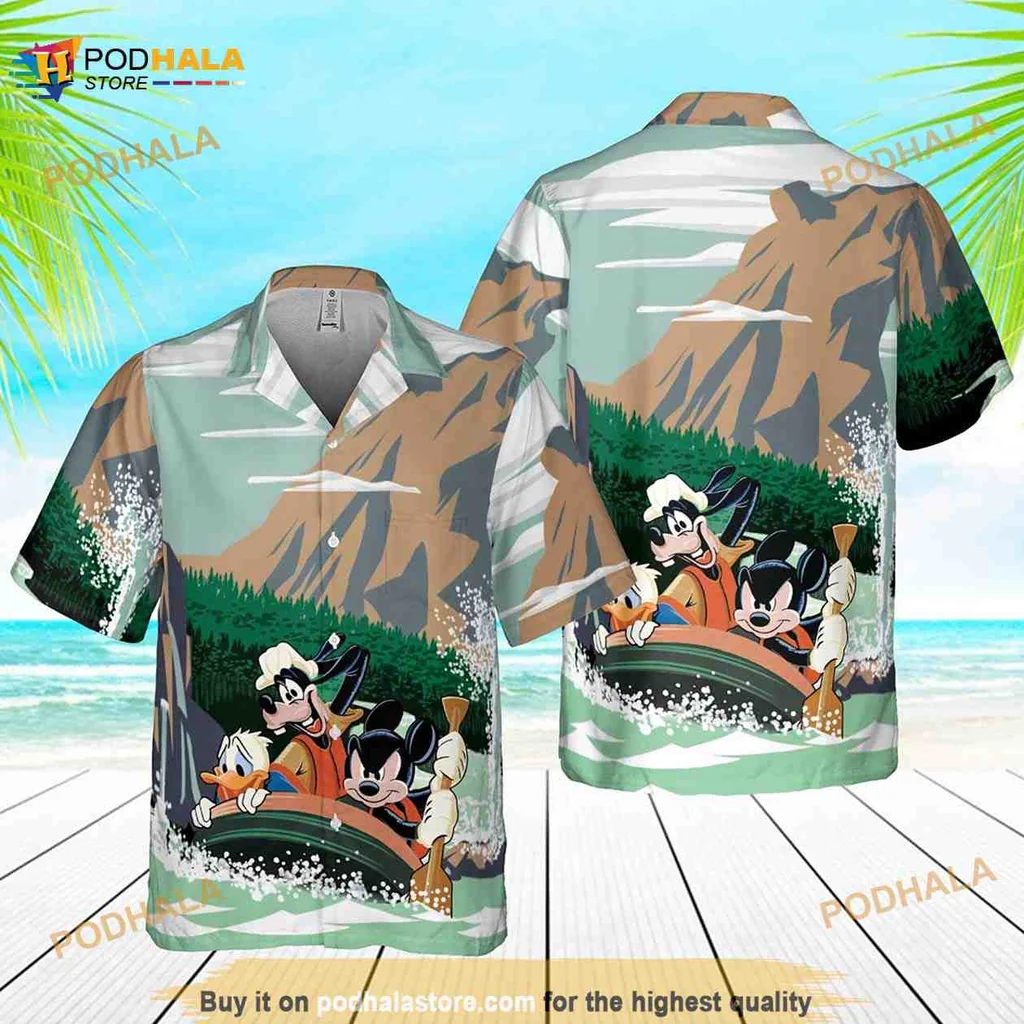 Mickey Mouse Beach Adventure Hawaiian Shirt Featuring Friends In Canoe