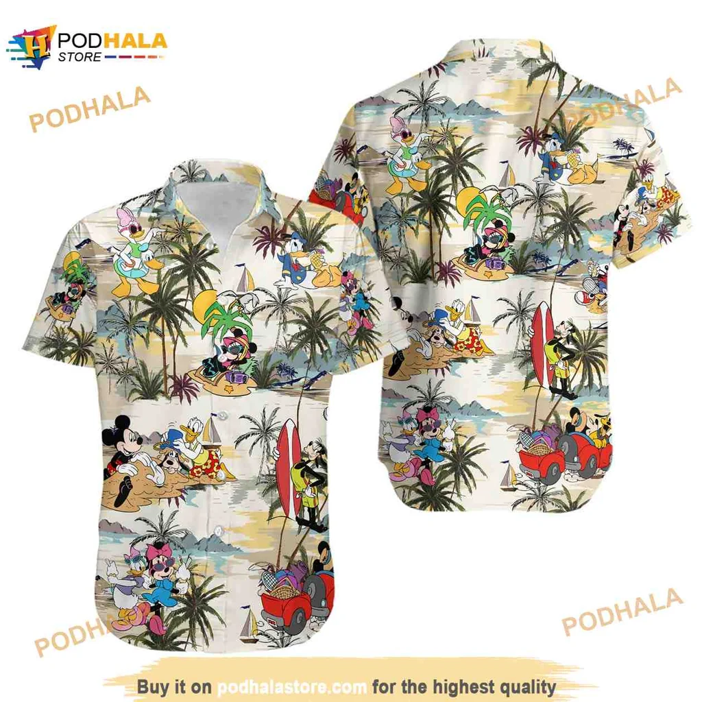 Mickey Mouse Beach Aloha Shirt Featuring Mickey And Friends Surfing