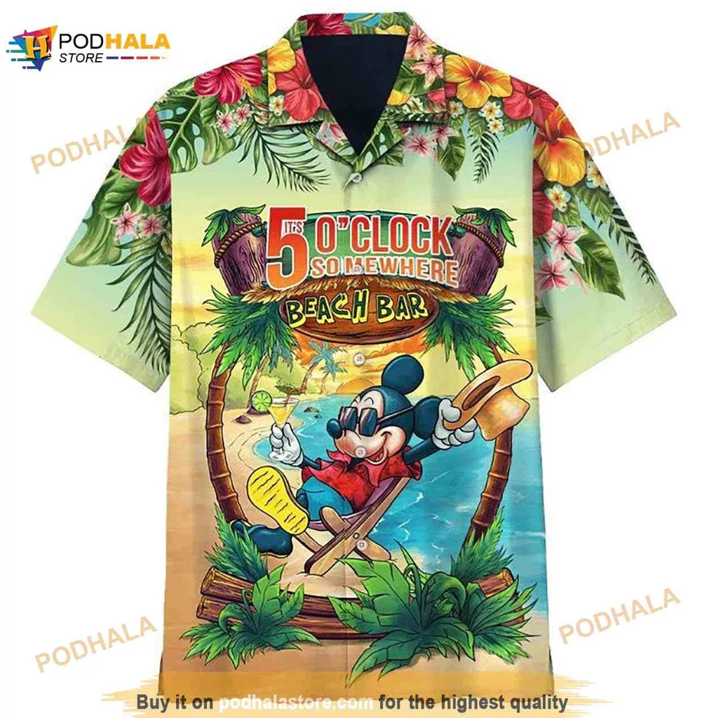 Mickey Mouse Beach Bar Hawaiian Shirt, Its 5 Oclock Somewhere Design