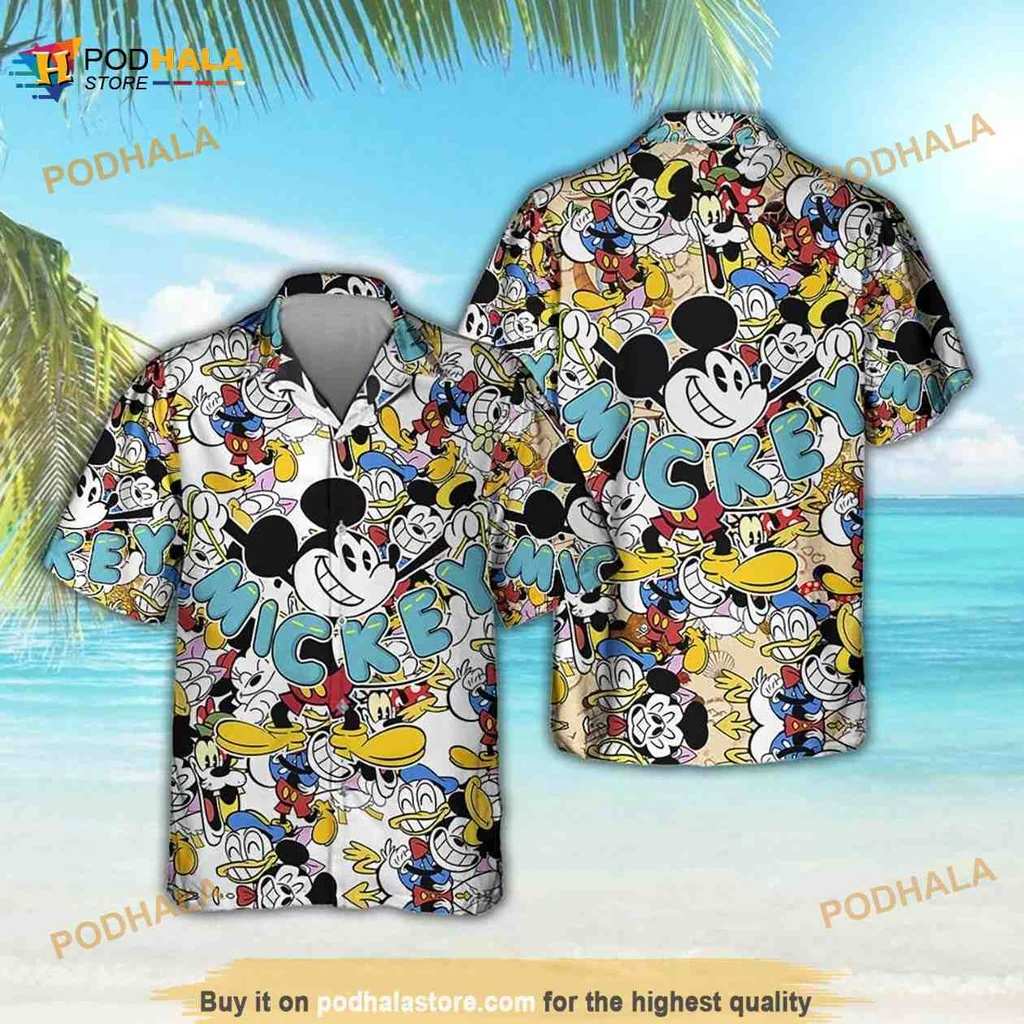 Mickey Mouse Beach Hawaiian Shirt, Colorful Doodle Art Summer Style