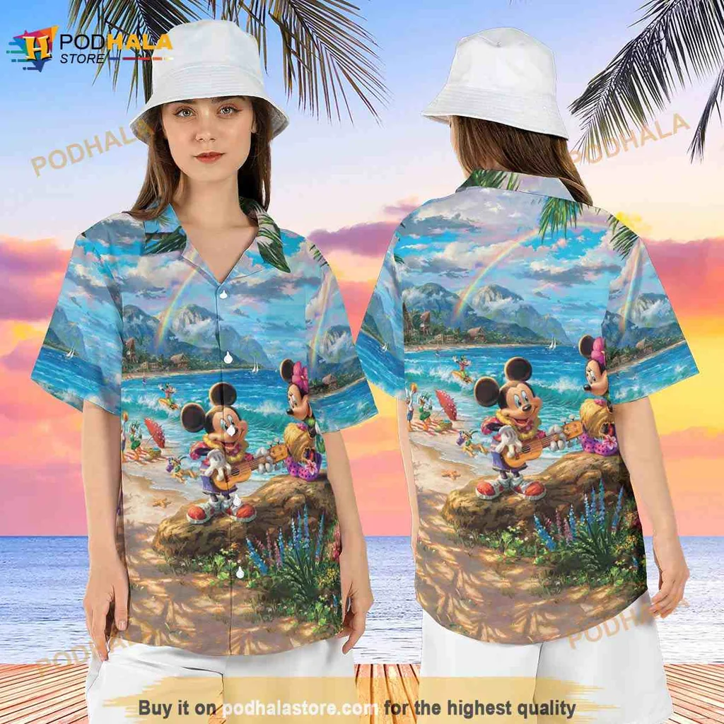 Mickey Mouse Beach Hawaiian Shirt Featuring Disney Friends In Tropical Scene