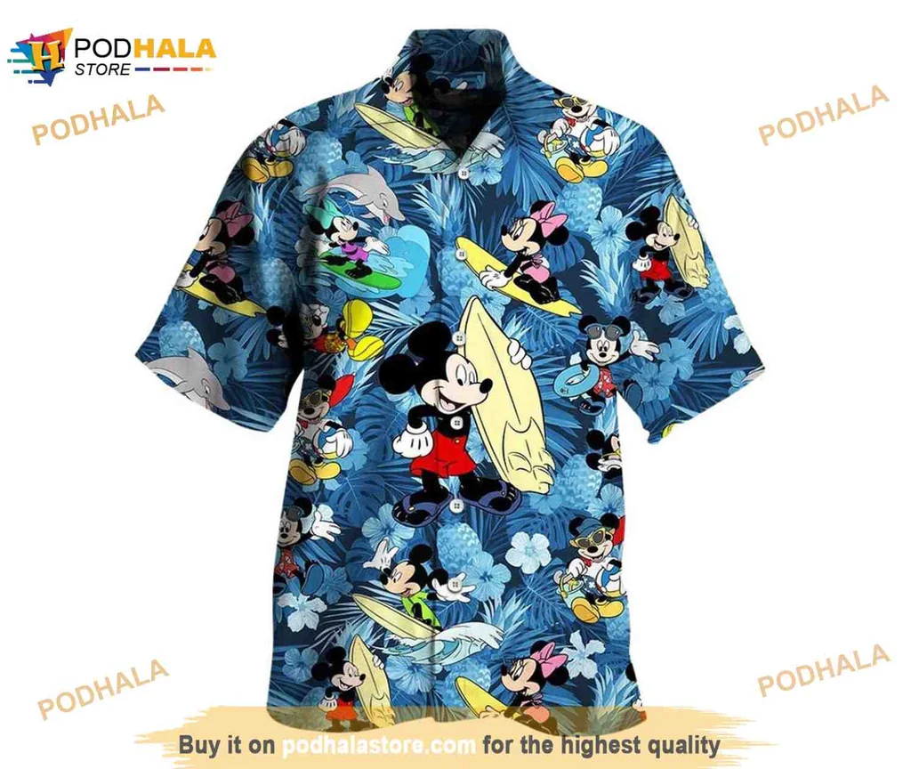 Mickey Mouse Beach Hawaiian Shirt Featuring Surfing Friends