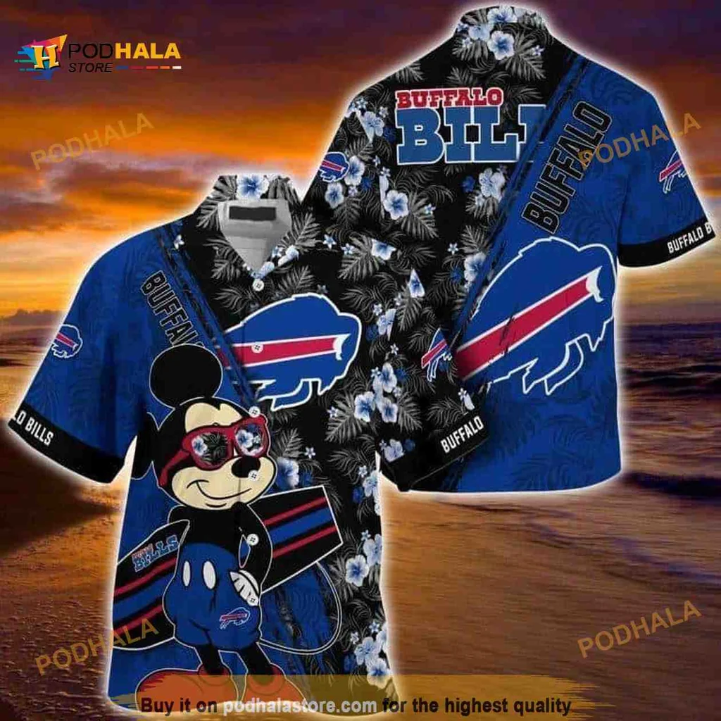 Mickey Mouse Buffalo Bills Hawaiian Shirt With Tropical Floral Design