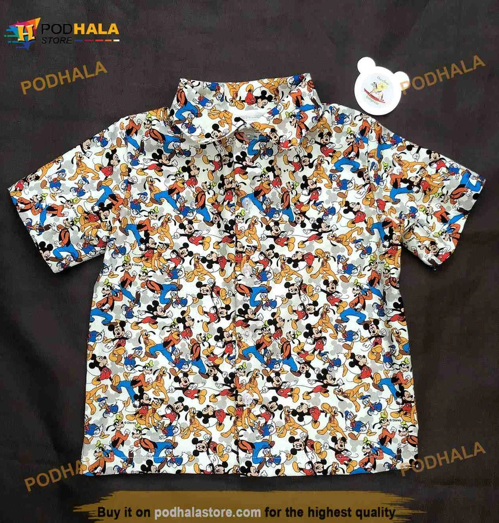 Mickey Mouse Cartoon Hawaiian Shirt Featuring Iconic Disney Characters