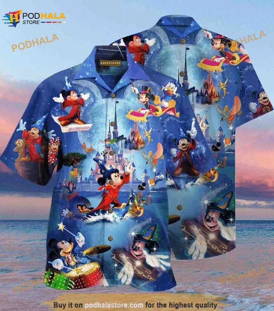 Mickey Mouse Cartoon Hawaiian Shirt With Magical Night Sky Design