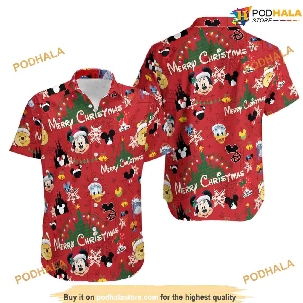 Mickey Mouse Christmas Hawaiian Shirt With Festive Disney Characters