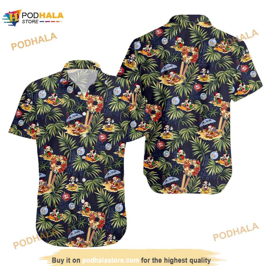 Mickey Mouse Christmas Hawaiian Shirt With Tropical Holiday Design
