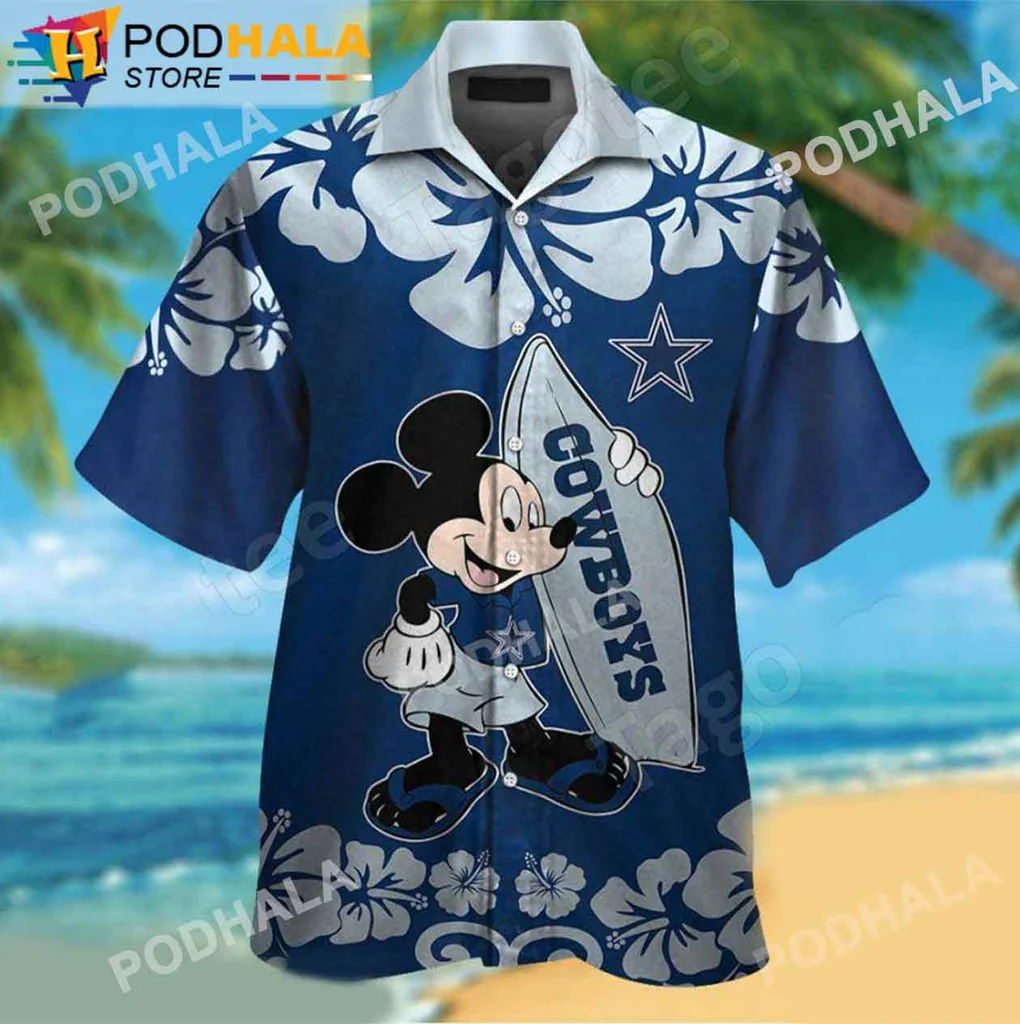 Mickey Mouse Cowboys Aloha Shirt, Dallas Cowboys Surfboard Design Shirt
