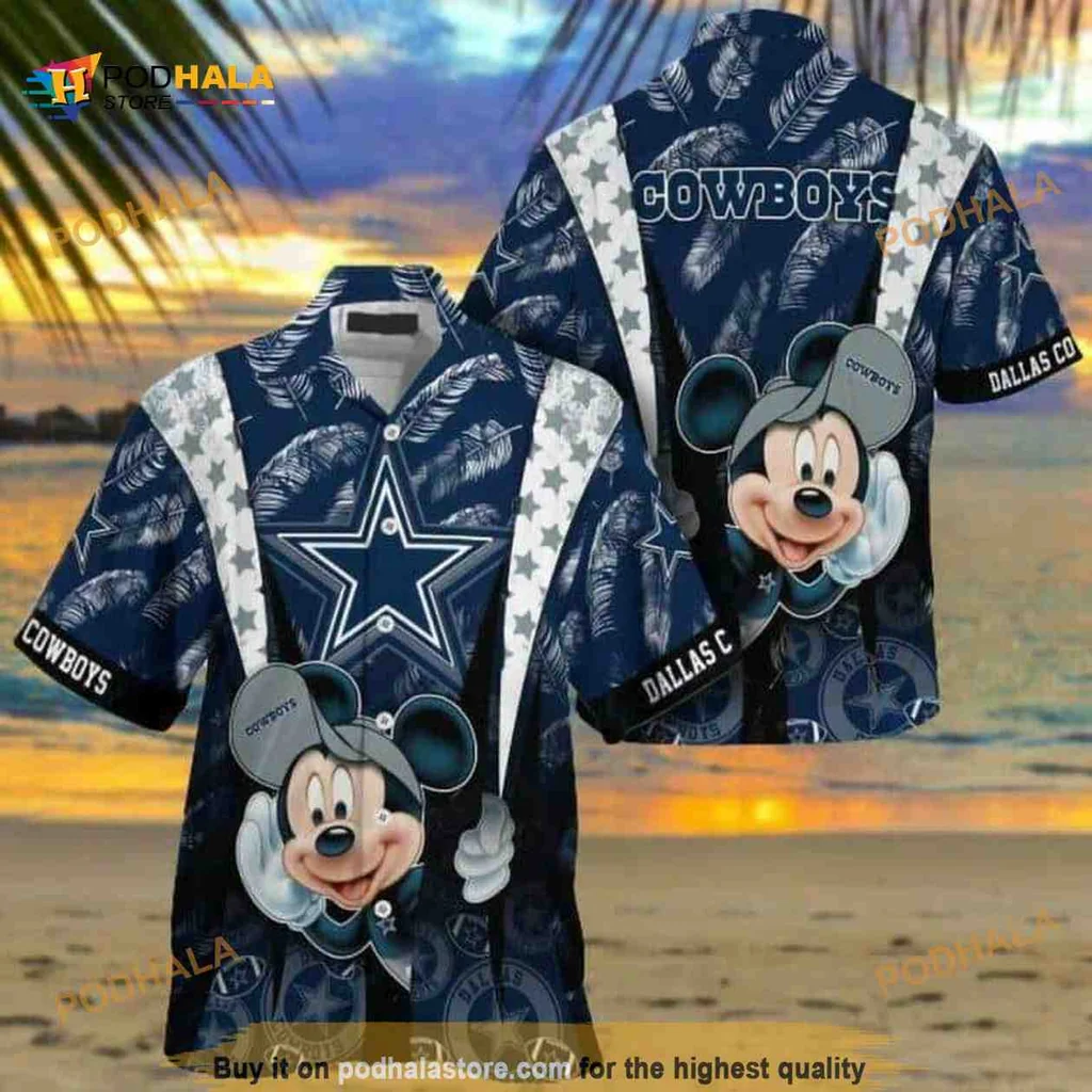 Mickey Mouse Dallas Cowboys Hawaiian Shirt With Tropical Design