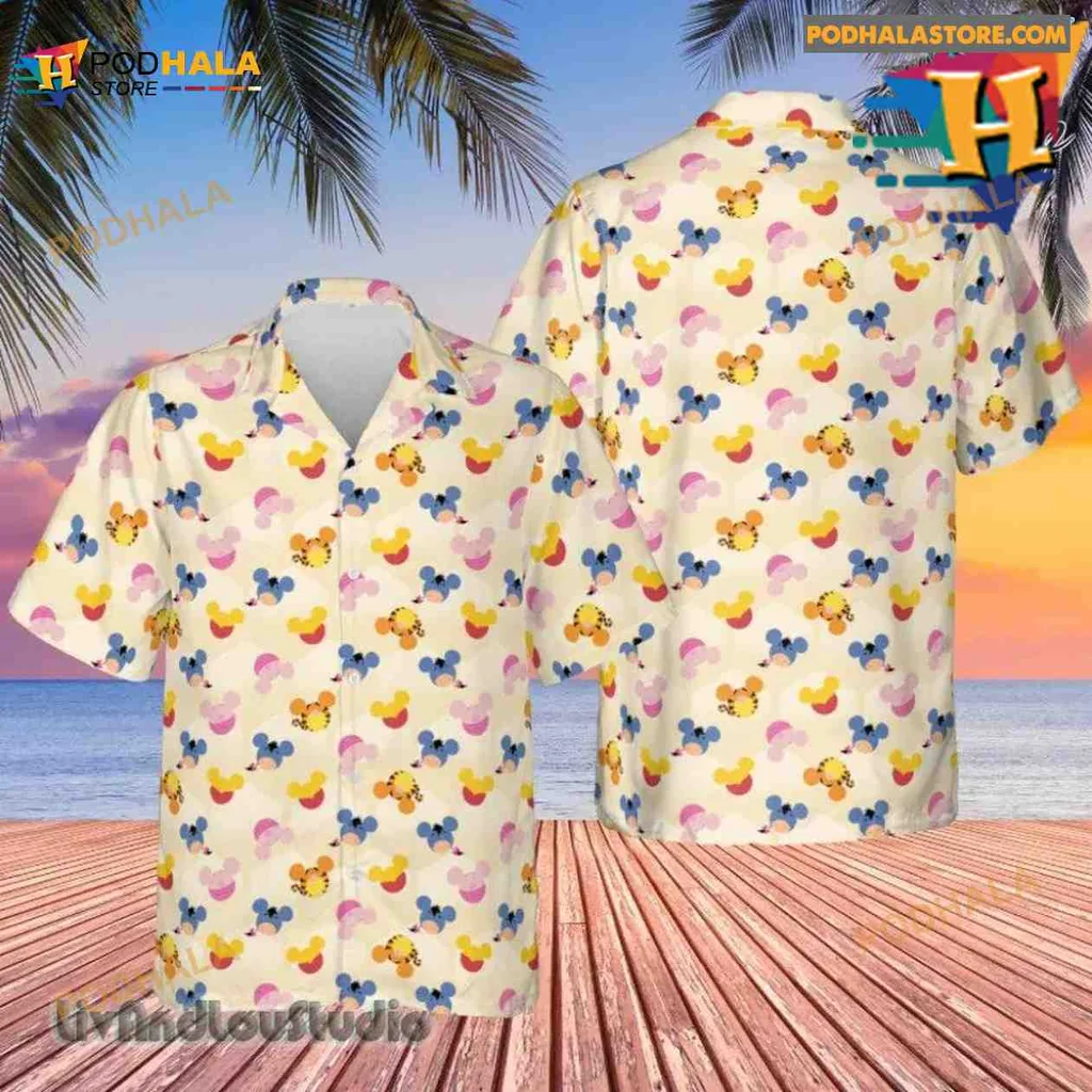 Mickey Mouse Ears Hawaiian Shirt With Colorful Tropical Design