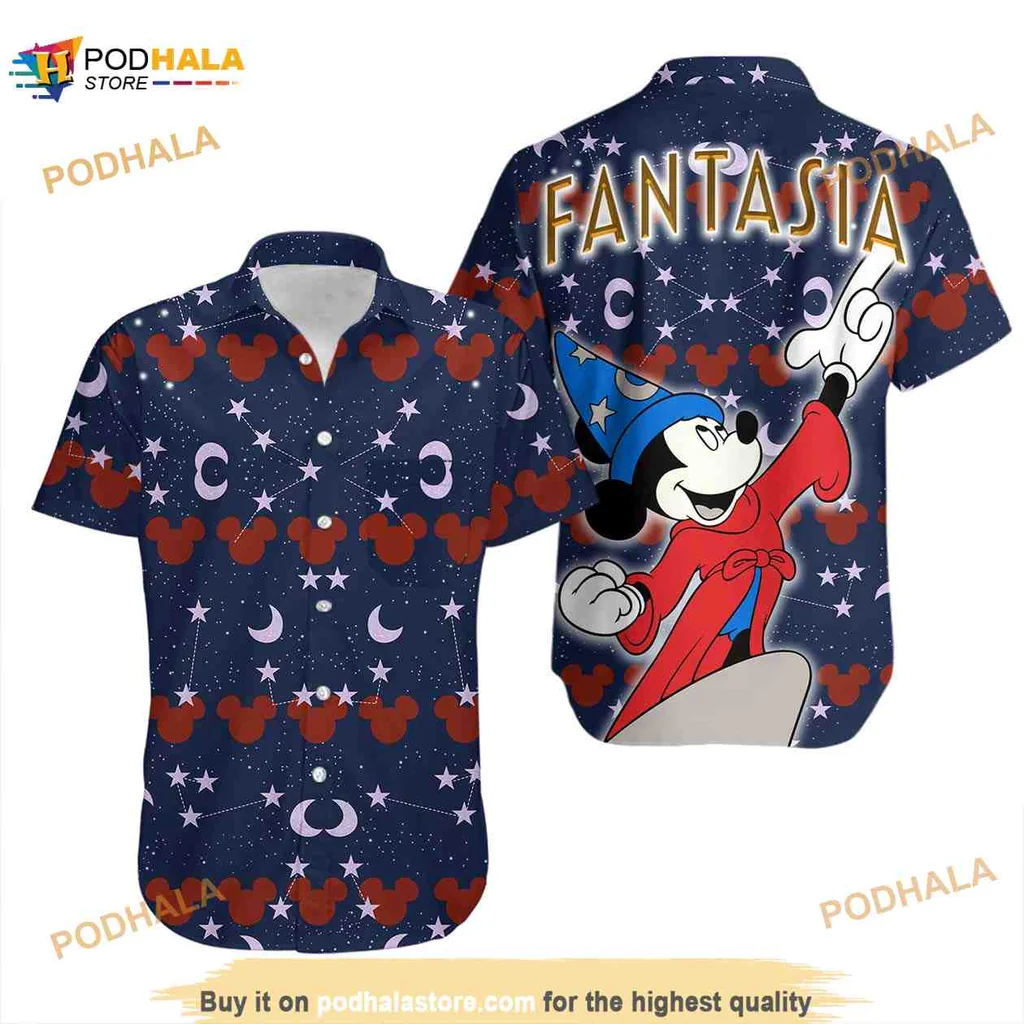 Mickey Mouse Fantasia Hawaiian Shirt With Vibrant Beach Pattern