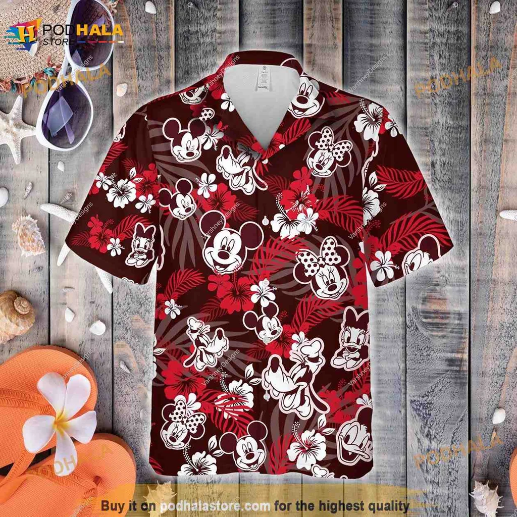 Mickey Mouse Floral Aloha Hawaiian Shirt With Tropical Design