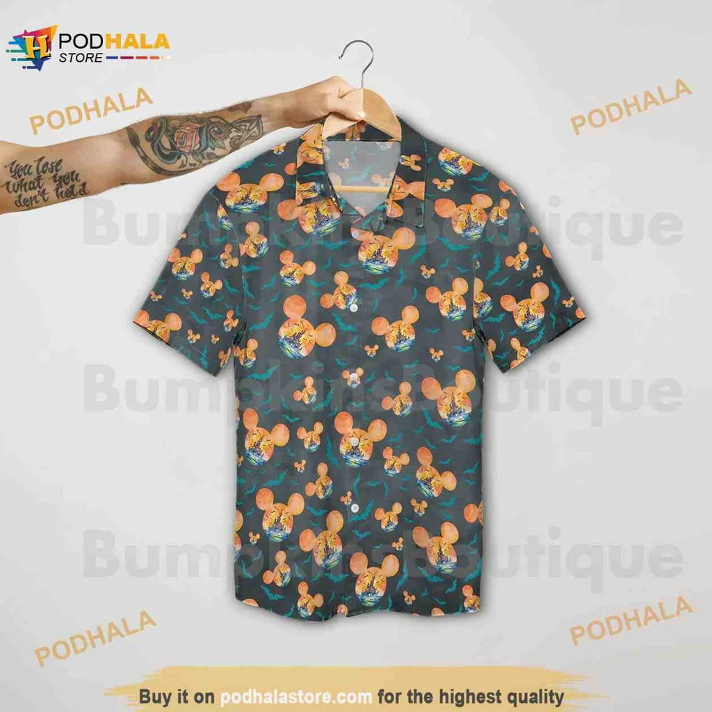 Mickey Mouse Halloween Aloha Shirt With Pumpkin Pattern Mickey Mouse Halloween Aloha Shirt With Pumpkin Pattern