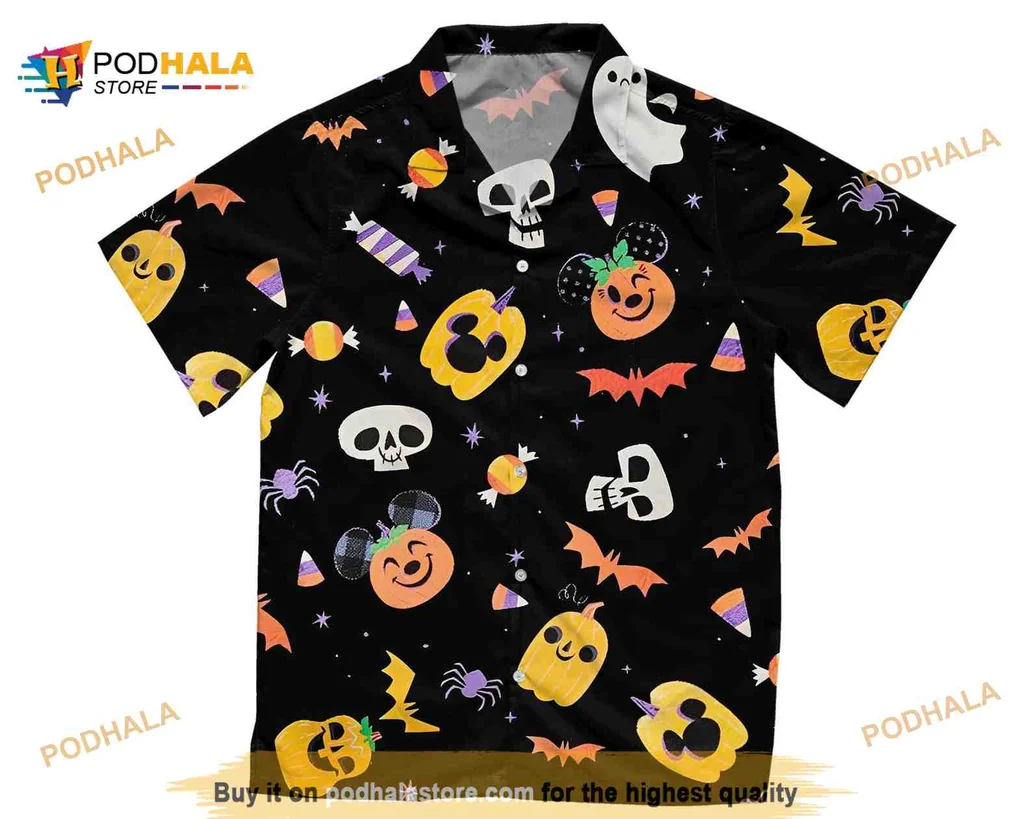 Mickey Mouse Halloween Hawaiian Shirt With Ghosts And Pumpkins