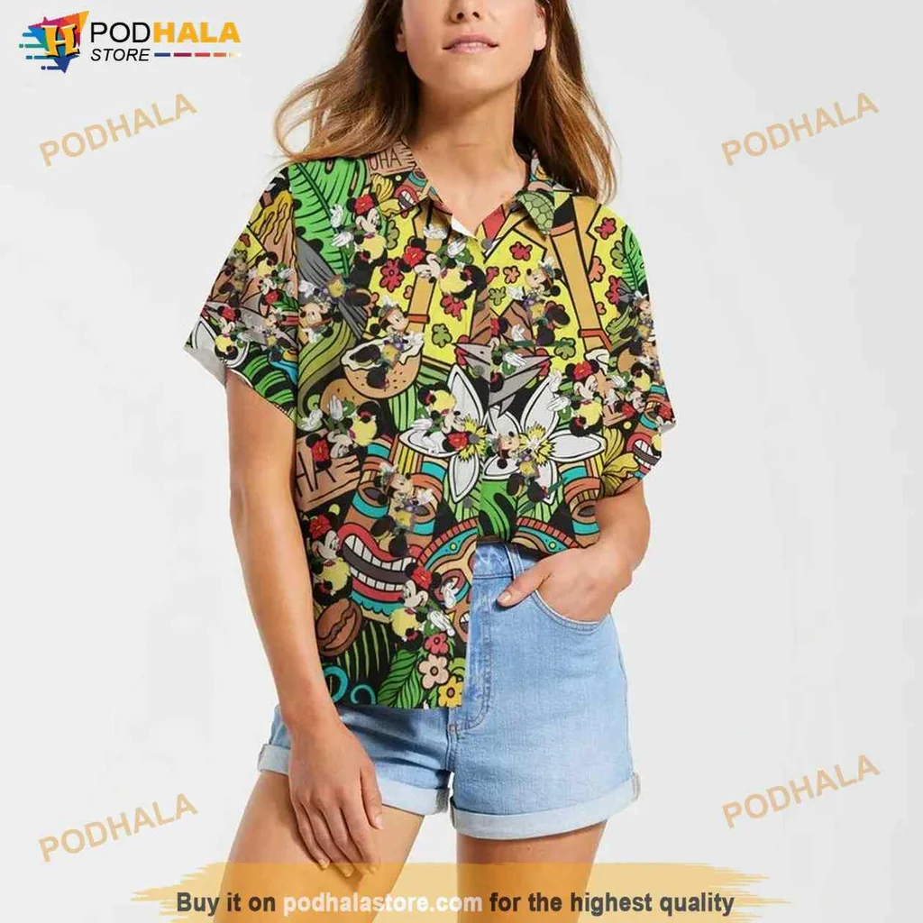 Mickey Mouse Hawaiian Shirt With Tropical Disney Characters And Flowers