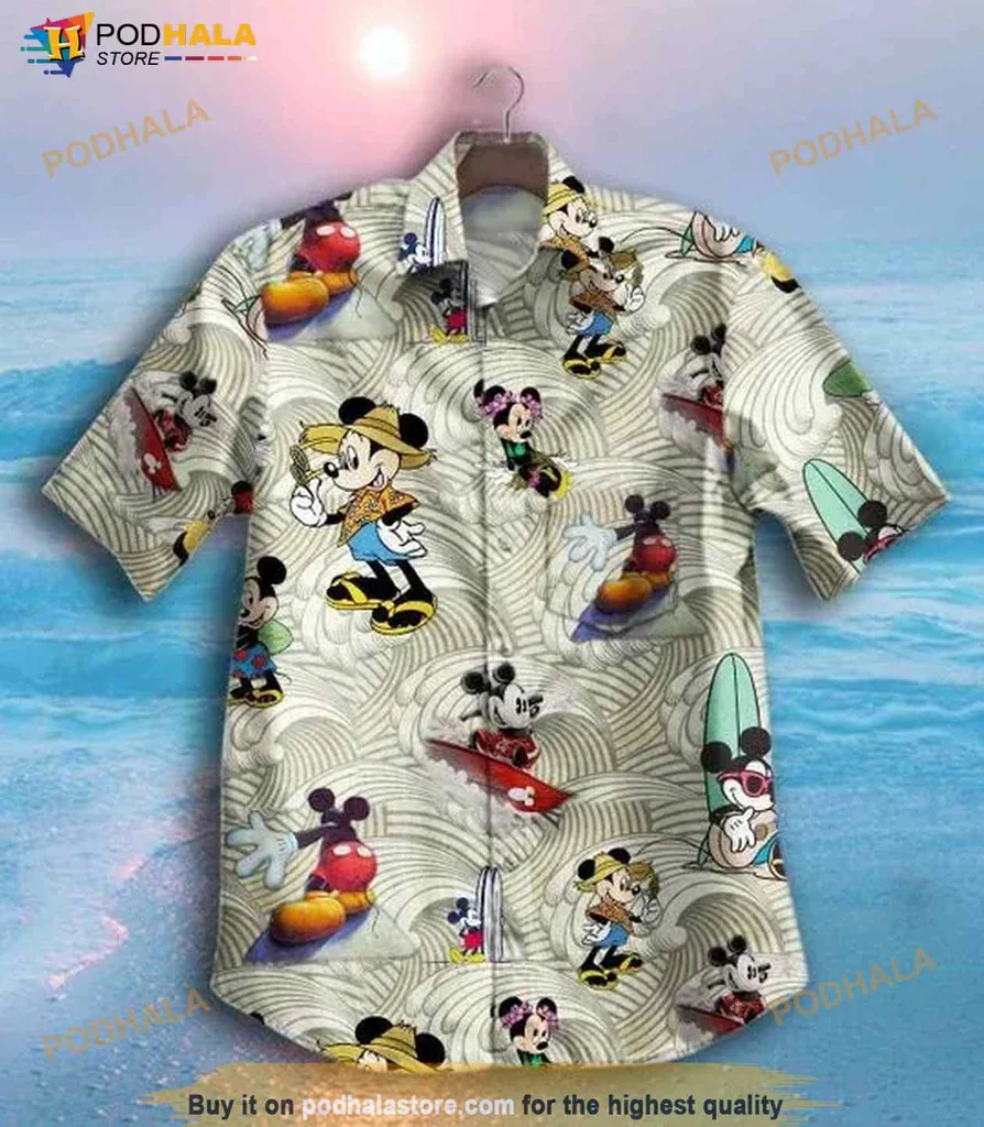 Mickey Mouse Hawaiian Shirt With Vibrant Surfing Design