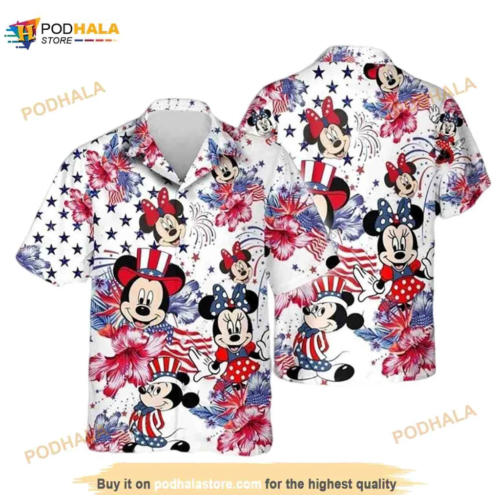 Mickey Mouse Hibiscus Hawaiian Shirt Featuring Colorful Cartoon Design