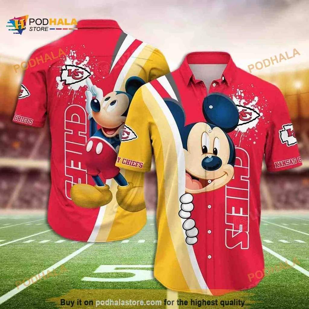 Mickey Mouse Kansas City Chiefs Aloha Shirt With Playful Design