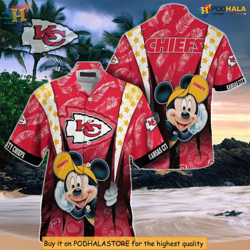 Mickey Mouse Kansas City Chiefs Aloha Shirt With Tropical Design