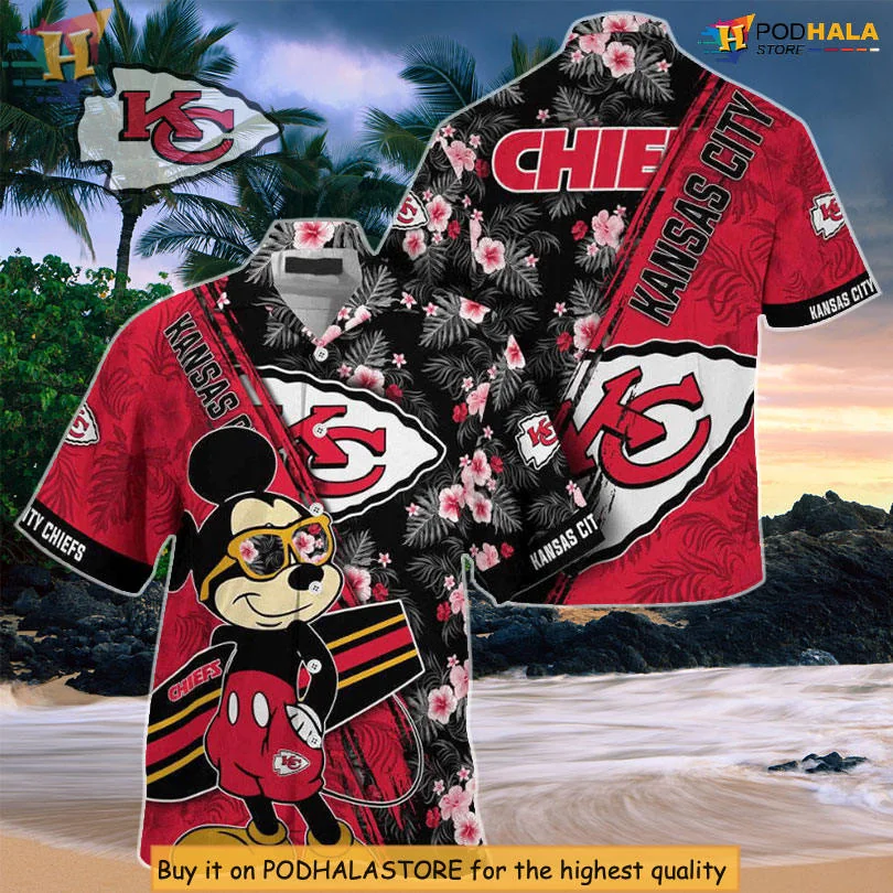 Mickey Mouse Kansas City Chiefs Aloha Shirt With Tropical Design